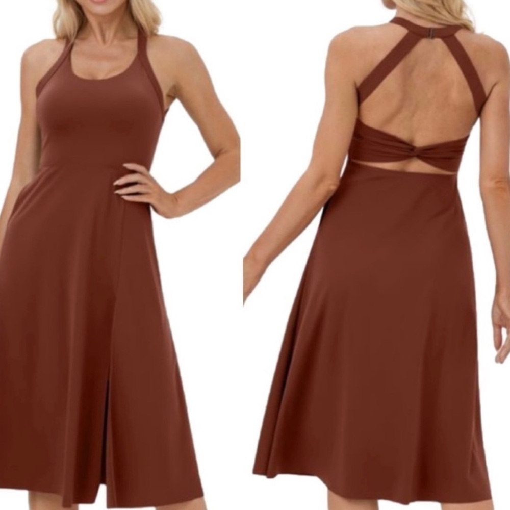 Halara Midi Cut Out Full Midi Dress Padded Size XS butnt Orange Elegant